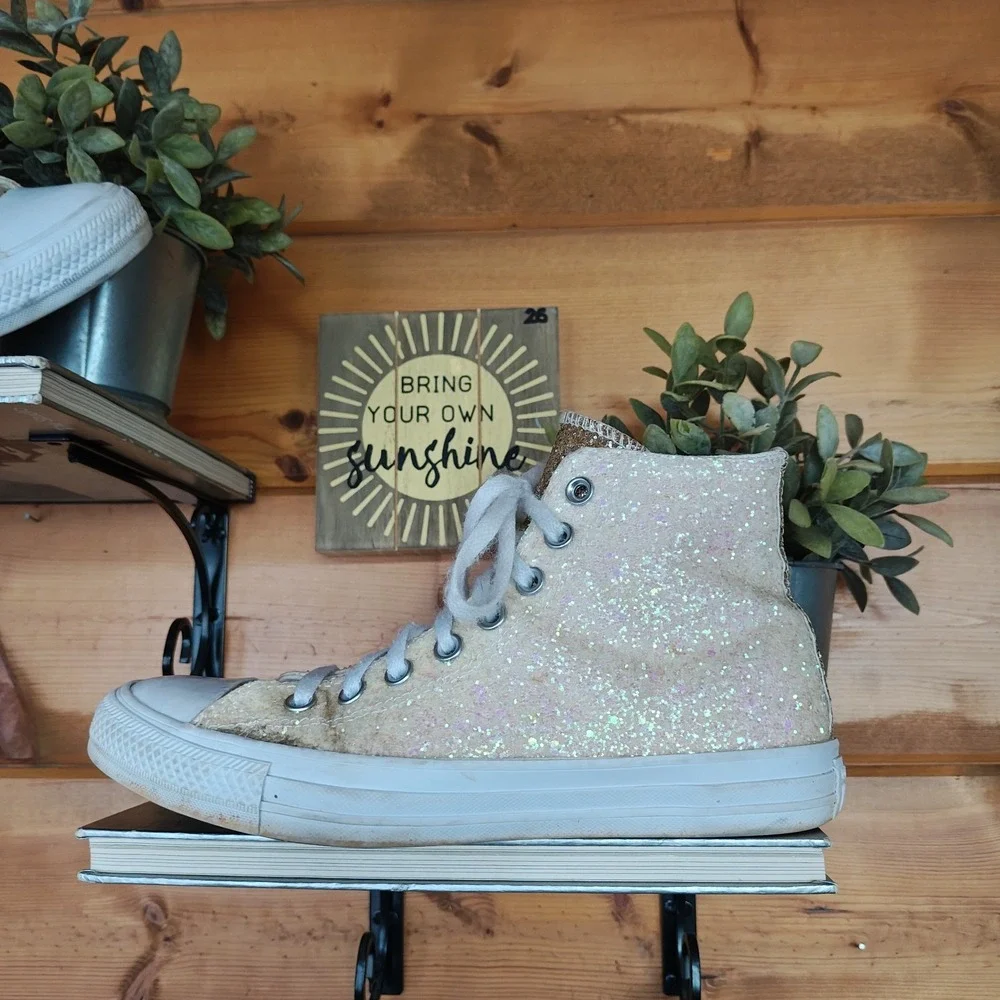 Custom Chuck Taylor All Star Hi Glitter  By You Wedding Prom Pink Gold Rare Sz 9